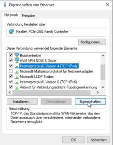 Eigenschaften des Netzwerkadapters