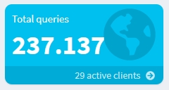 Bild mit der aktuellen Zahl aller DNS-Zugriffe. Gezeigt wird die Zahl 237.137 und "29 active clients"